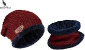 San Vitale® - Muts - Set met Col - Dikste kwaliteit - 180+ gram - Muts Heren - Beanie - Wintermuts - Rood/Blauw