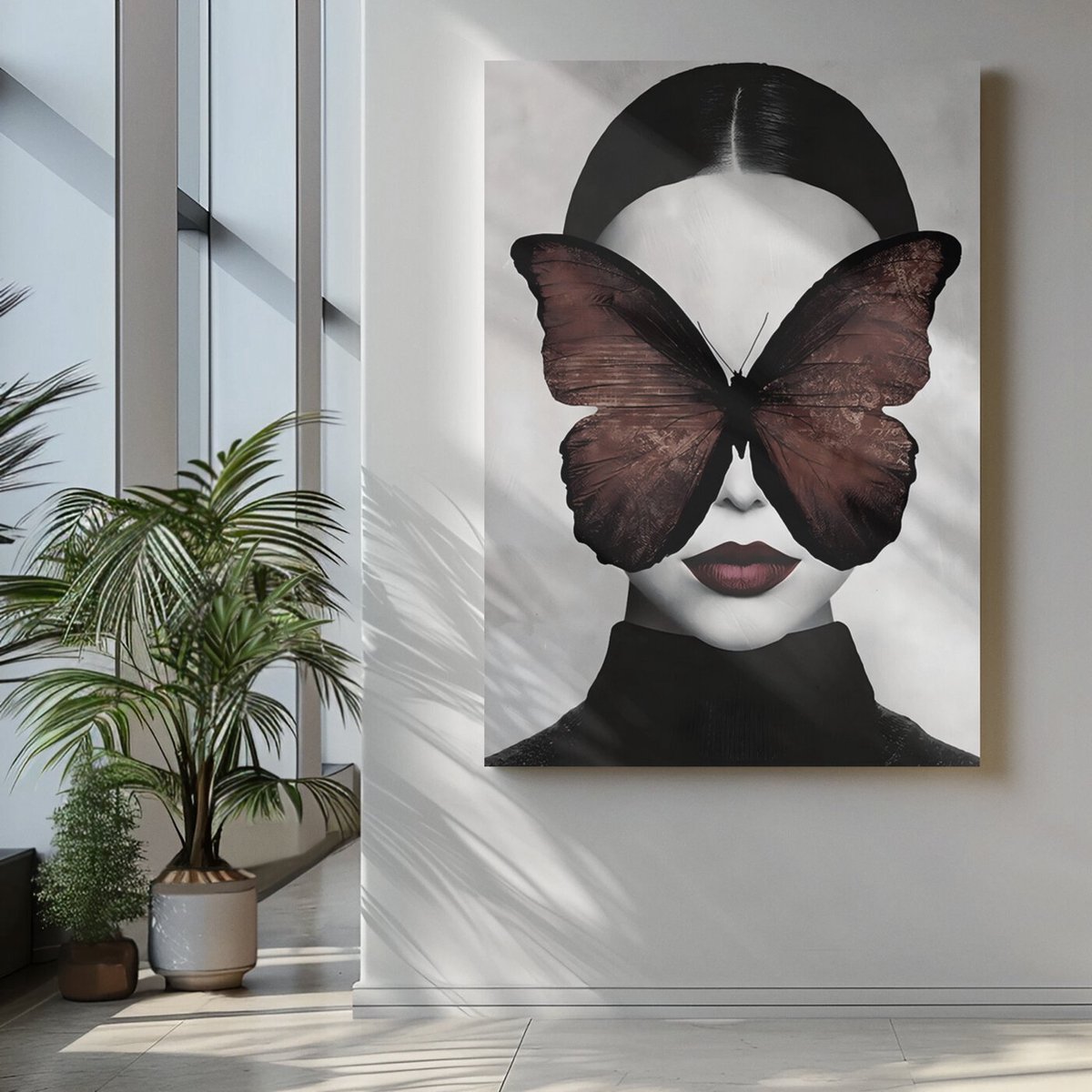 Canvas Schilderij - Vrouw - Vrouw met Vlinder - 90x60x2 cm
