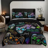 Housse de couette simple 140 x 200 - Jeux - Manette - Manette de jeu - Belle qualité - Salle de jeux - Garçons - Jeu - Avec taie Kussensloop Extra