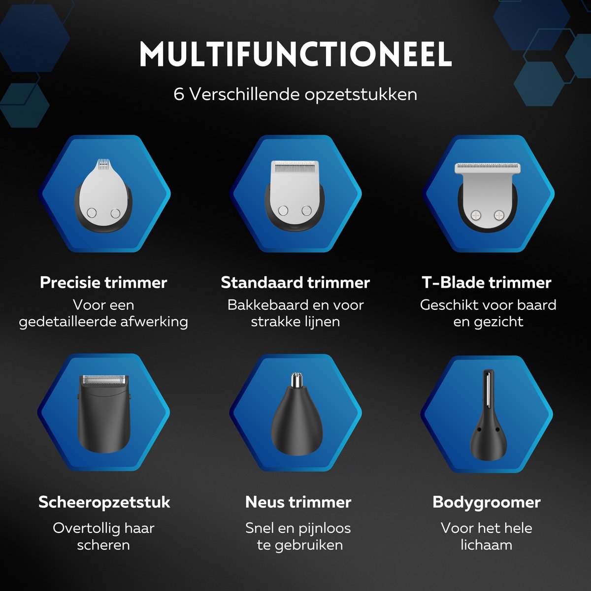 6-in-1 Baardtrimmer Mannen - Beeperfect® - Trimmer Baard en Lichaam - Bodygroomer - Neus en Oortrimmer - Waterdicht - Incl. 6 Opzetstukken thumbnail 6
