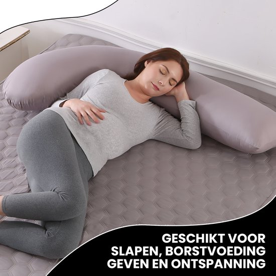 Oemmie Zwangerschapskussen - Voedingskussen - Zijslaapkussen - Lichaamskussen - J-vorm - 145x45 cm - Grijs van Oemmie — afbeelding 4