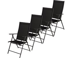Infinity Goods Tuinstoel - 4 Stuks - 7 Verstelbare Standen - Inklapbaar - Tuin of Balkon - Weerbestendig - Textileen - Zwart Infinity Goods Tuinstoel - 4 Stuks - 7 Verstelbare Standen - Inklapbaar - Tuin of Balkon - Weerbestendig - Textileen - Zwart