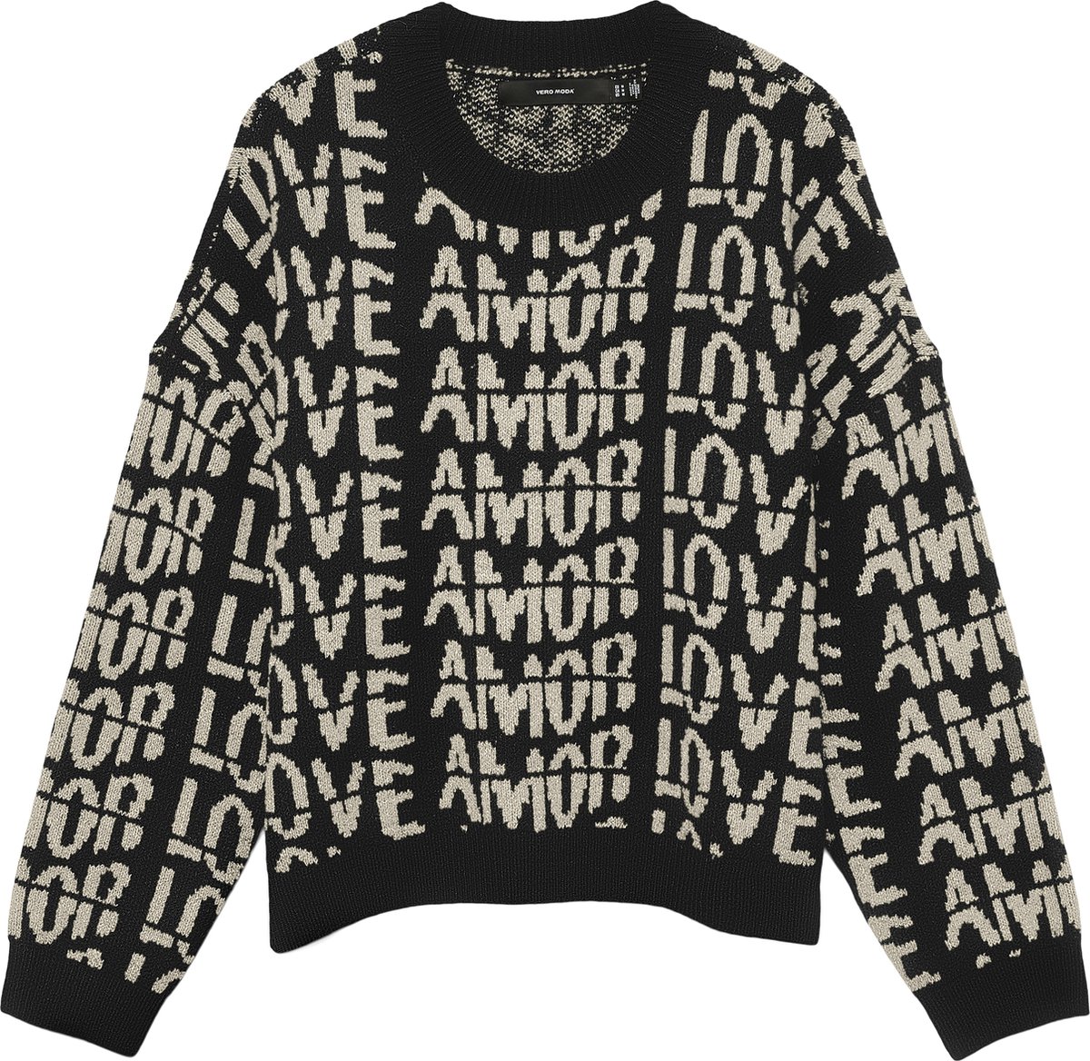 Vero Moda Trui Vmlove Ls O-neck Pullover Boo 10331432 Black/with Birch Small Love Dames Maat - S