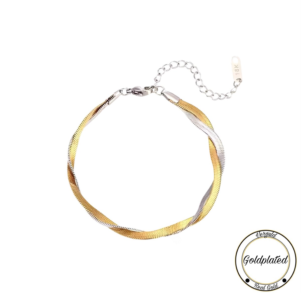 Borasi Bicolor Gevlochten Armband | Dames Armband Gedraaid | Goldplated | 17 cm tot 21 cm | Roestvrij Staal | Dames Sieraden |