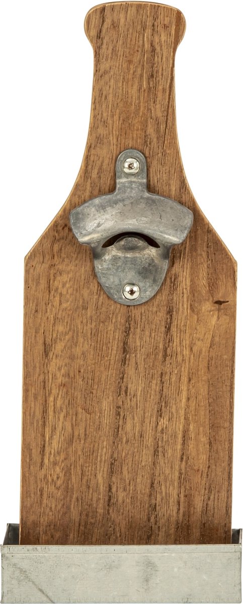 Muurflesopener in MDF met metalen opvangbak - bierflesopener voor wand