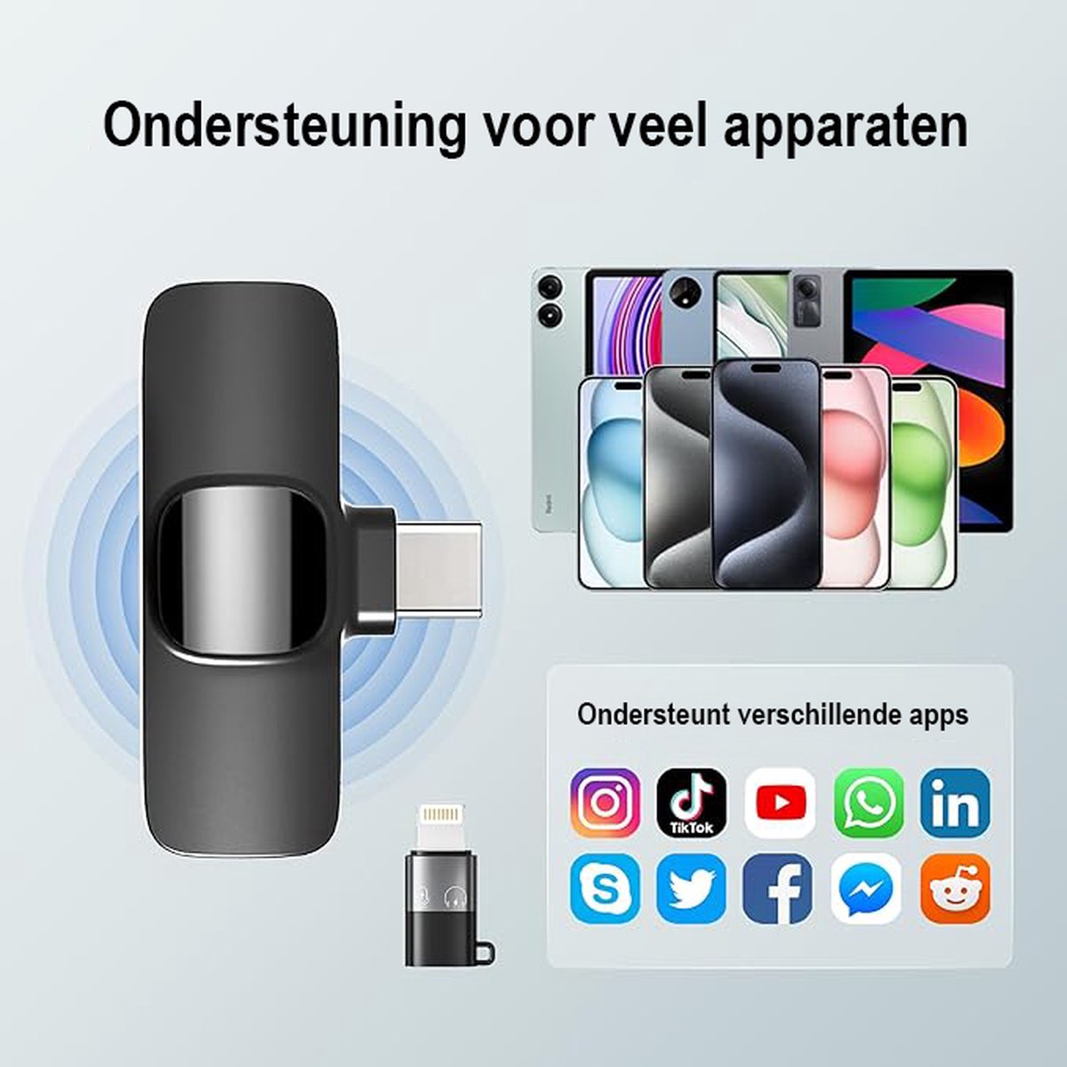 ThunderGold Draadloze Microfoon - 2 stuks - Microfoon Draadloos - Dasspeld Microfoon Draadloos - Microfoon Bluetooth - Lavalier Microfoon - USB-C & 8-pins ontvanger - Geschikt Voor Alle Telefoons — cadeau in Gadgets - foto 3