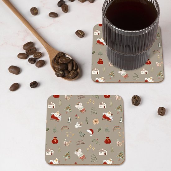 Sous-verres verres pour verres - Noël - Motifs - Sapin de Noël - Animaux - Fêtes - 10x10 cm - Sous-verres en verre - 6 pièces - Décoration de table de Noël - Décoration de table de Noël - Décoration de table