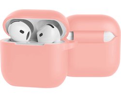 Case - Geschikt voor Apple AirPods 4 - Siliconen Hoes met Clip - Silicone Hoesje Cover - Lichtroze