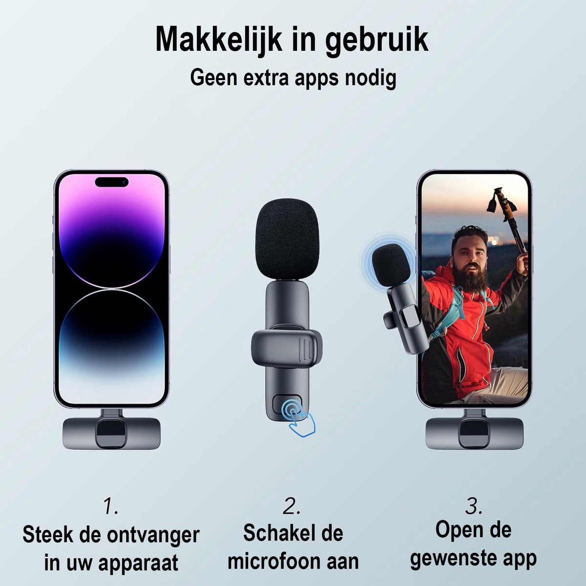 Draadloze set microfoon moet op geluid installatie aangesloten worden