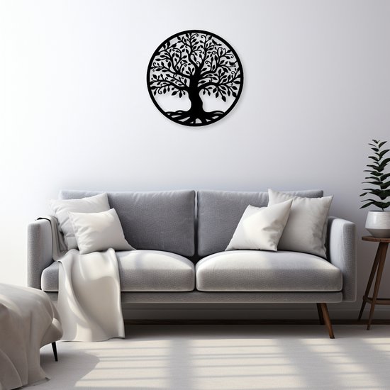 Weterings Store® - Décoration murale industrielle - Arbre de vie - Décoration de salon - Métal - 40x40cm - Revêtement en poudre