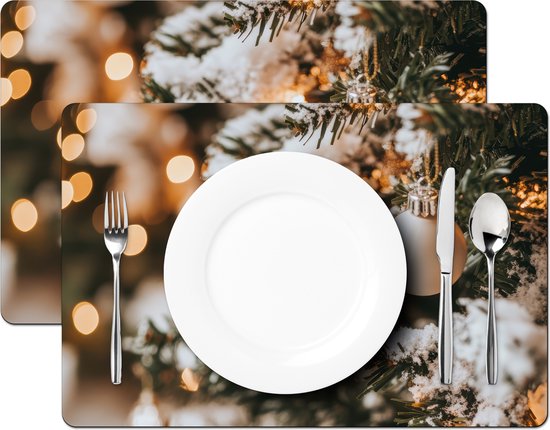 Sets de table - 6 pièces - 45x30 cm - Set de table en plastique - Noël - Sapin de Noël - Hiver - Intérieur - Neige - Dessous de plat - Décoration de table - Accessoires de décoration de table de cuisine