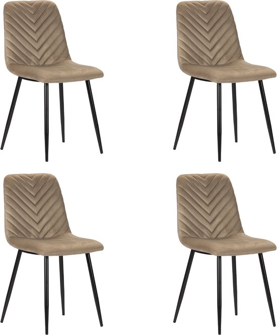 PoleWolf - Chaise Carre - Velours - Wit Sable - Set de 4