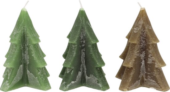 Daan Kromhout - Kerstboomkaarsen - Pine Tree - Set/3 - Groen Tinten - 6x8cm