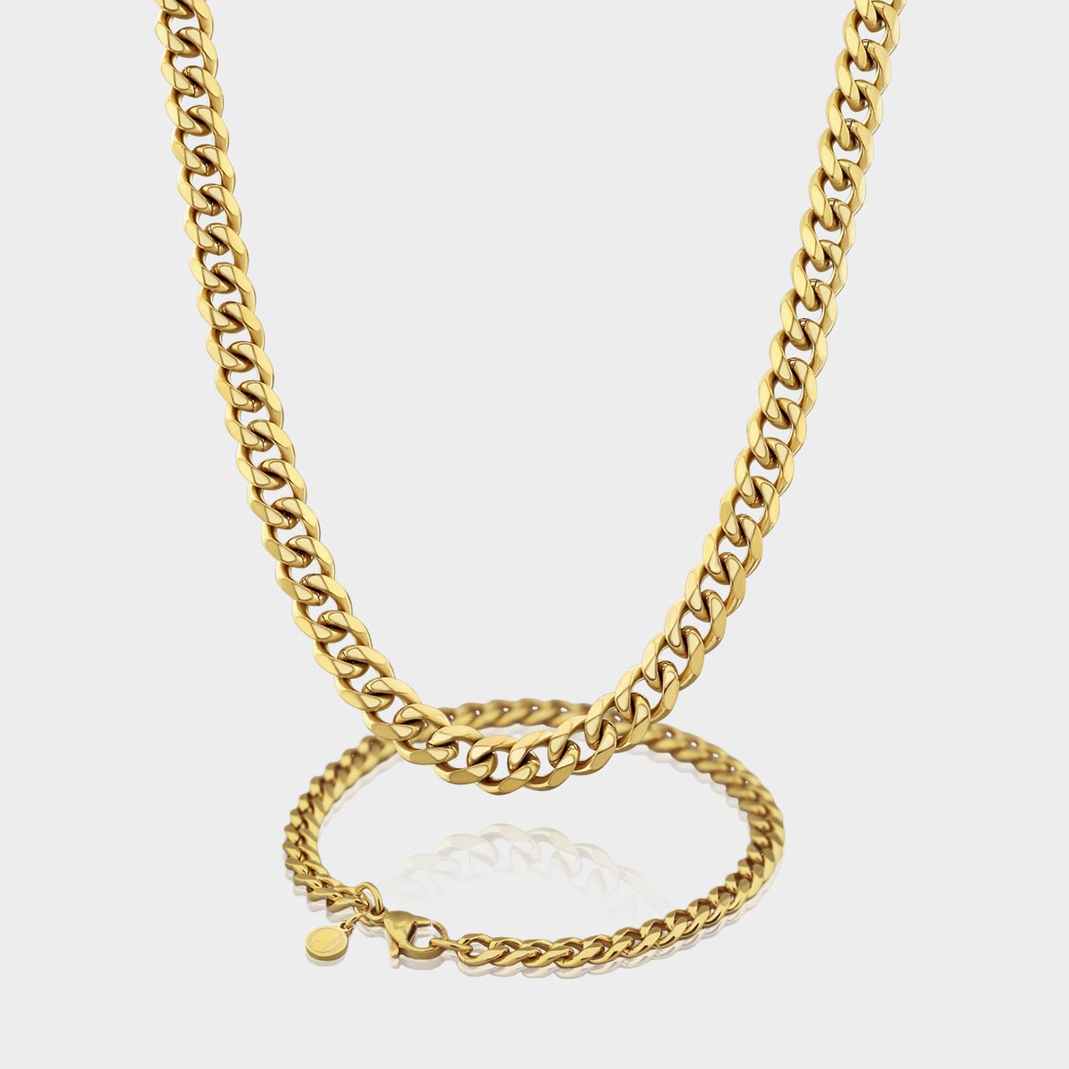 Cuban Ketting 7 mm x Cuban Armband 5 mm - Gouden Schakelketting en Schakelarmband Heren - 50/21 cm lang - Olympus Jewelry