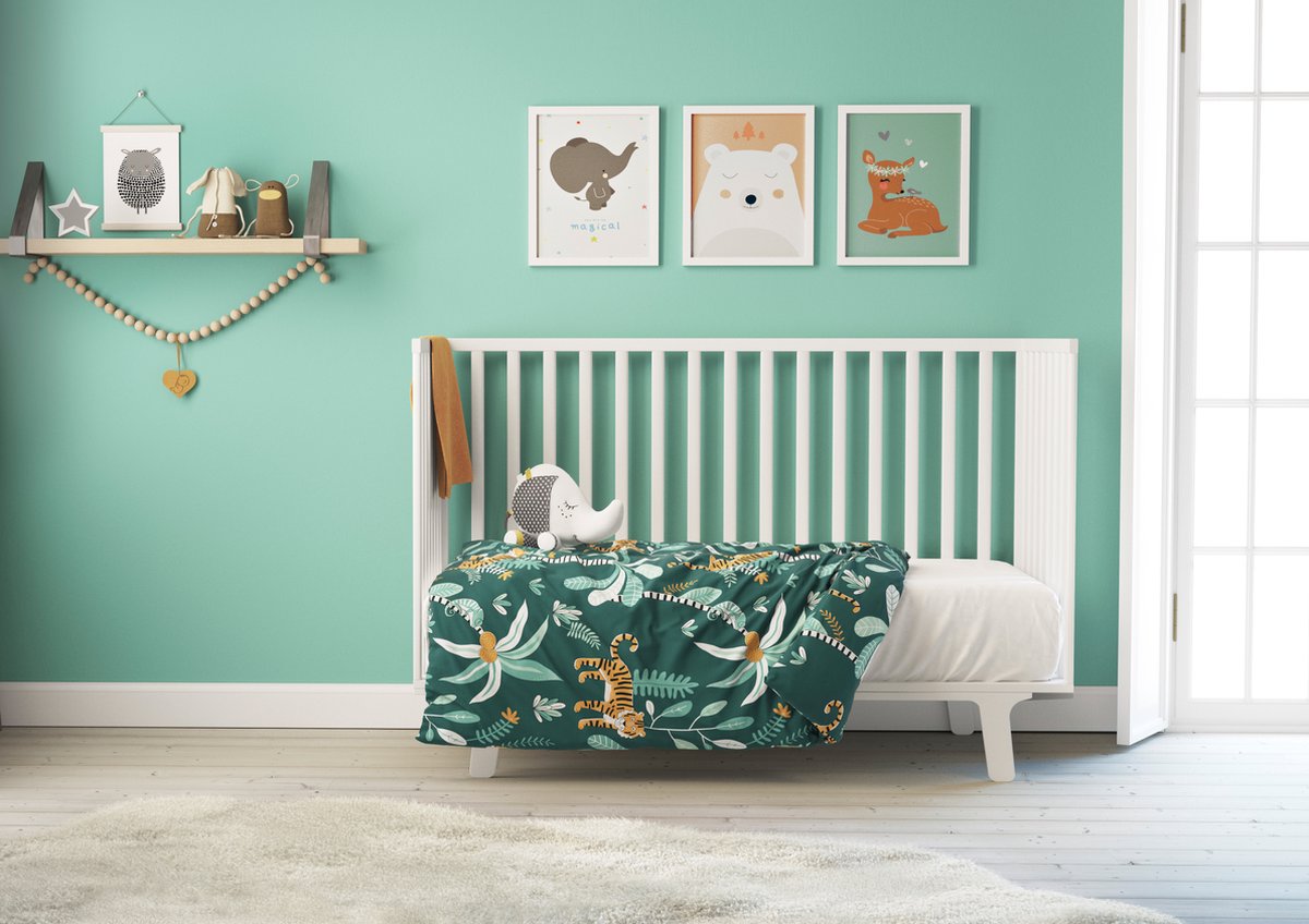 Mistral Home DEKBEDOVERTREK - katoen renforcé - 100 x 140 cm - junior - tekening - groen - Voor baby of peuter Groen/Geel