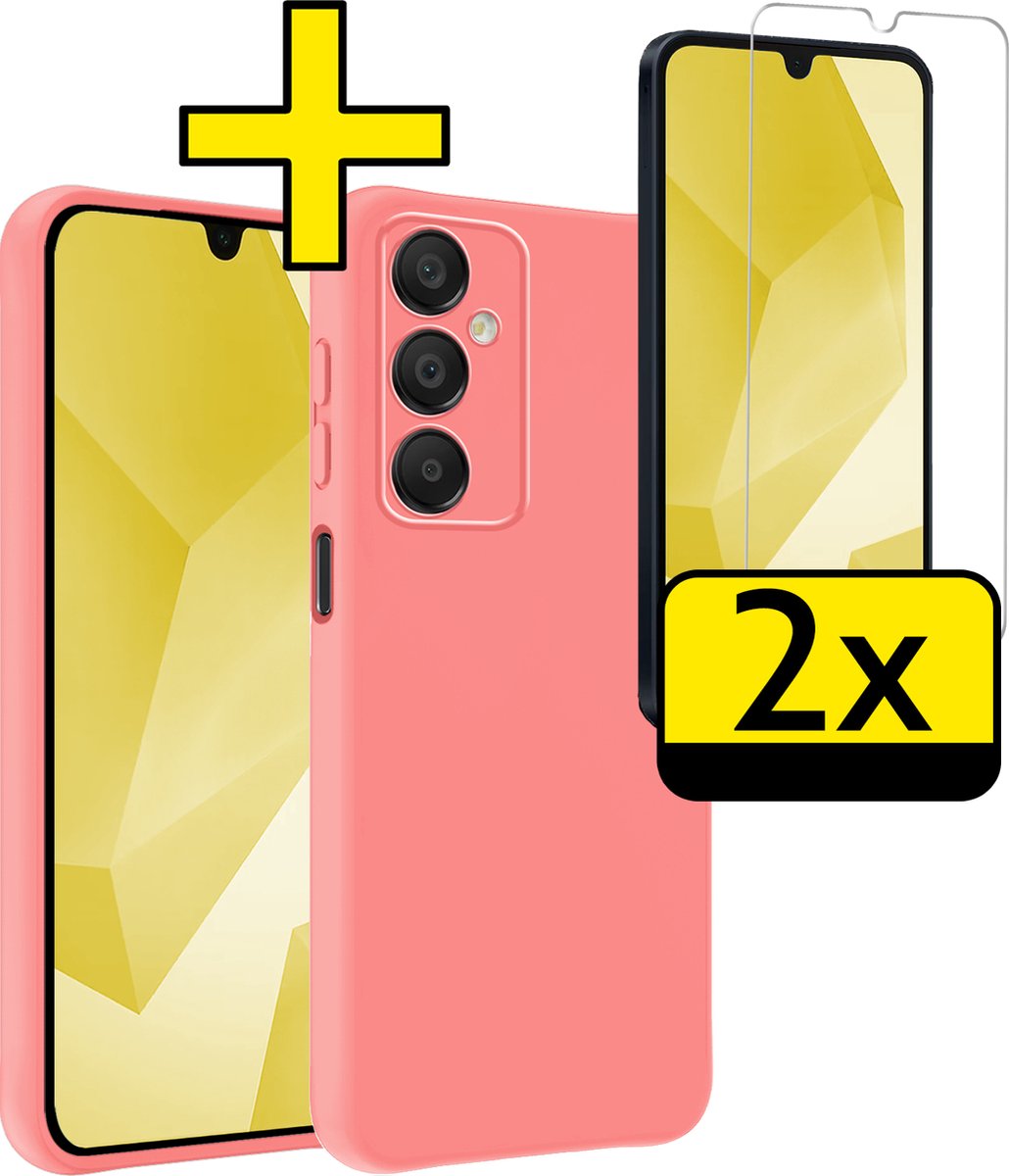 Hoesje - Met 2x Screenprotector - Geschikt voor Samsung Galaxy A16 - Sterk & Shockproof - Back Cover - Siliconen Case - Telefoon Hoes - Telefoonhoesjes - Lichtroze