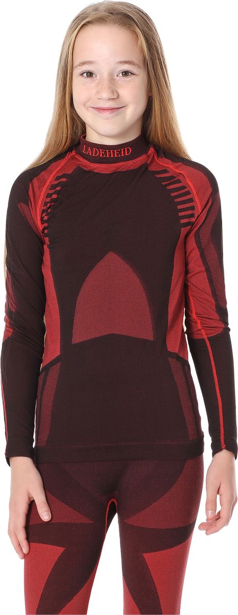 Ladeheid Kinderen Thermoshirt - Thermo ondergoed – Jongen - Meisje - Thermokleding - Longsleeve - LA-SS-Thermo-Shirt-Women - Zwart/Rood - 158-164