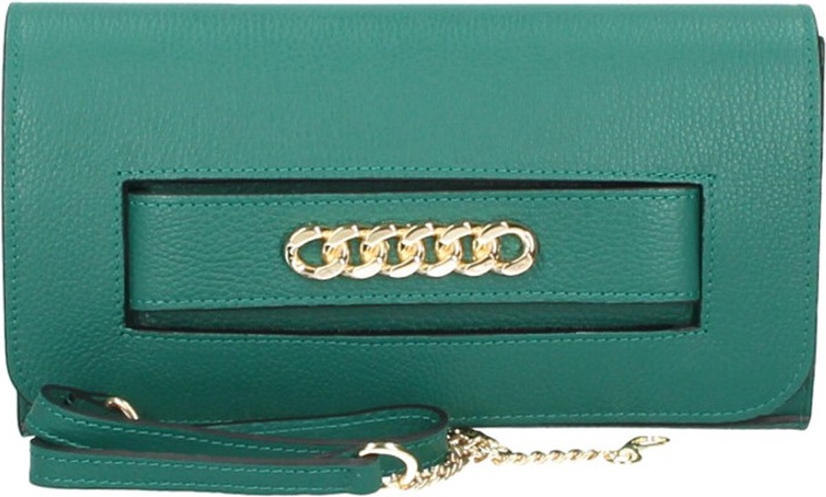 Donker Groene Leren Clutch Chain - Leren Clutches - Leren Schoudertassen - Chique Leren Tassen - Gouden Ketting Detail - Donker Groen
