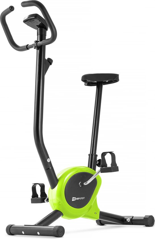 Hop-Sport Hometrainer HS-010H Rio Compacte Fitnessfiets voor Thuis, Magnetische Weerstand, Trainingscomputer, Verstelbaar Zadel, Polssensoren en Antislippedalen Ideaal voor Cardiotraining, Limoen