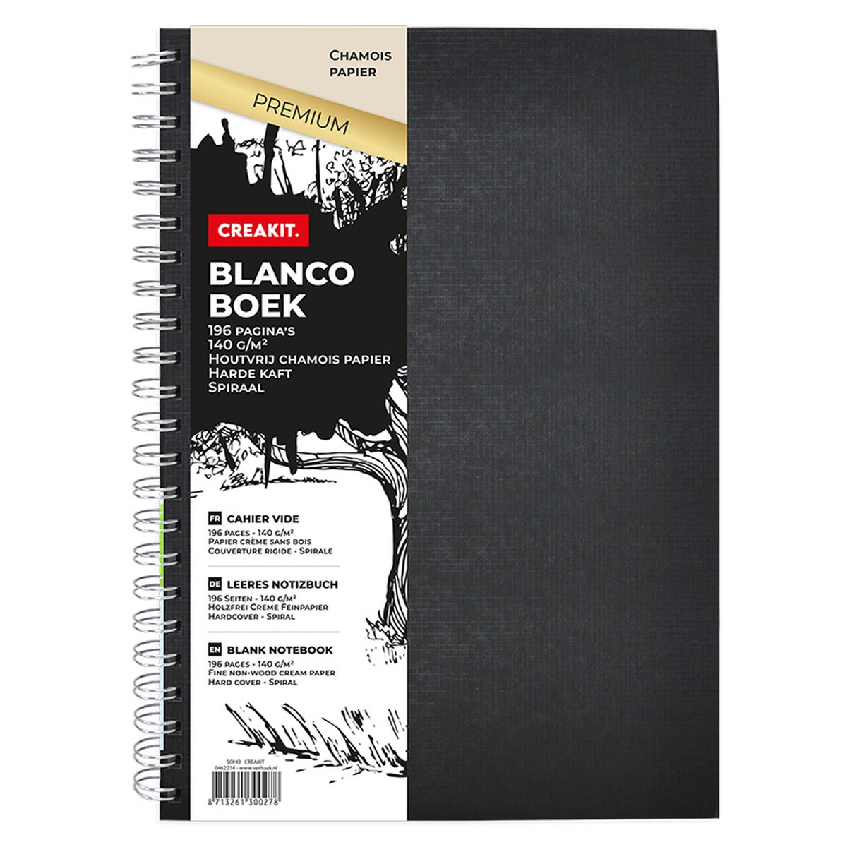 SOHO Schrift met harde kaft – Collegeblok – Houtvrij chamois papier – Dubbel spiraal – Harde kaft – 196 pagina’s – A4 formaat – Blanco