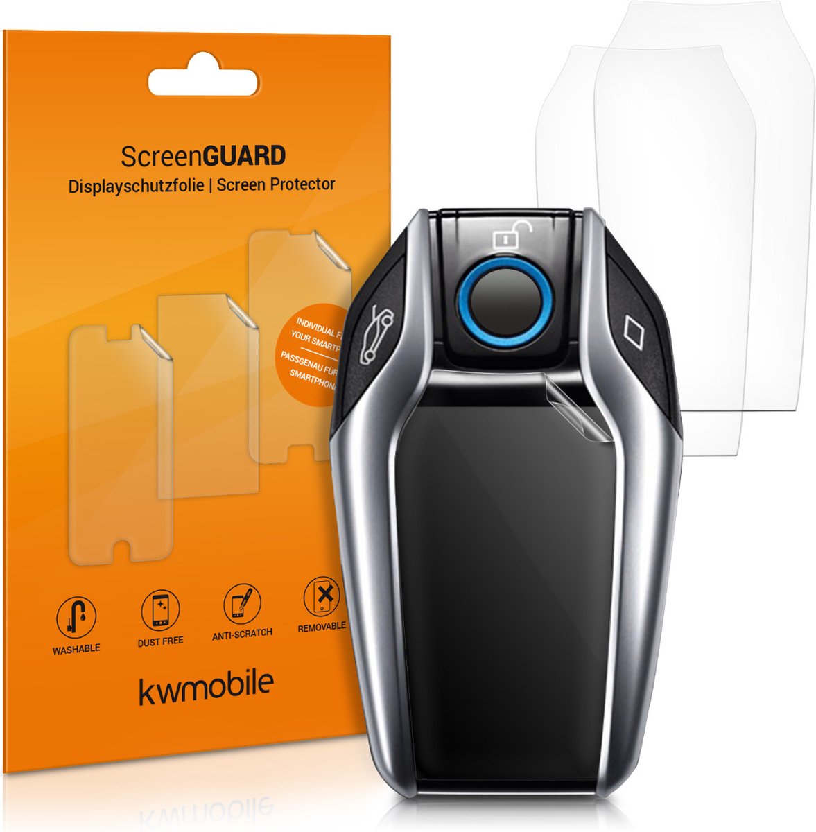 kwmobile 3x beschermfolie geschikt voor BMW display sleutel autosleutel - transparante TPU autosleutel display beschermfolie - voertuigsleutelfolie