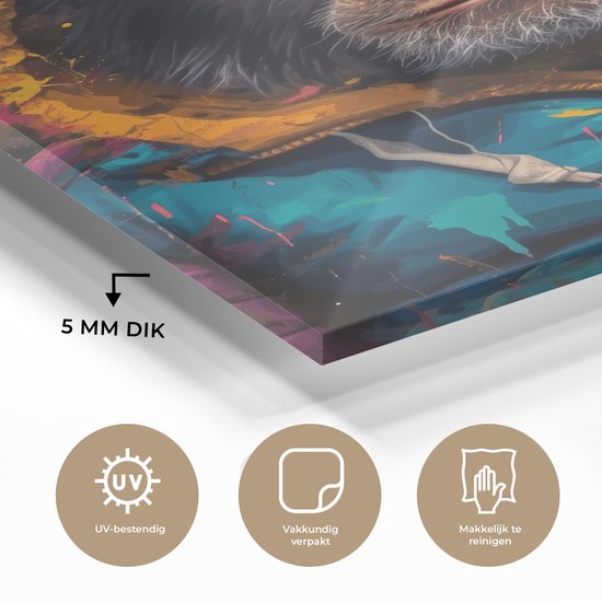 MuchoWow® Peinture sur verre 80x120 cm - Peinture sur verre acrylique - Graffiti - Chimpanzé - Manteau - Singe - Peinture - Photo sur verre - Décoration murale salon - Décoration murale chambre - Peintures