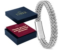 Atelier EMBER - Handgemaakte RVS Schakel Armband Heren - Cadeauset Awesome - 20 CM + 1,5 CM - Luxe Sieradendoos Giftset - Originele Kerst Cadeautjes voor Mannen Verjaardag, Papa, Vriend, Vader, Opa - Geschenkset - Cadeau pakket Man
