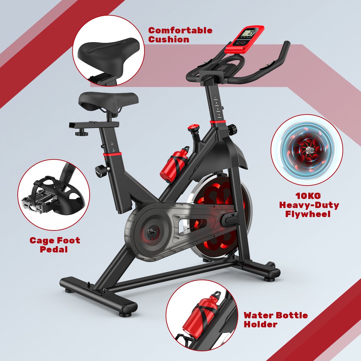 Afbeelding 3 van Magnetische Hometrainer - Indoor fitnessfiets met 10KG vliegwiel - LCD scherm - hartslagsensor - 80MM stalen constructie - 150KG capaciteit