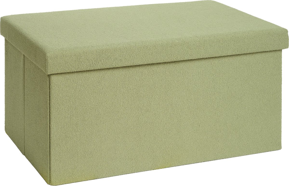 Laleni Bouclé Bankje - met Opbergruimte - Bankje met Opslagruimte - Hocker met Opslag voor Kids - Poef - 76 x 38 cm - Groen