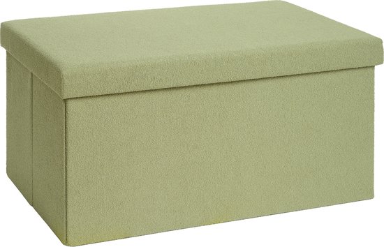 Laleni Bouclé Bankje - met Opbergruimte - Bankje met Opslagruimte - Hocker met Opslag voor Kids - Poef - 76 x 38 cm - Groen