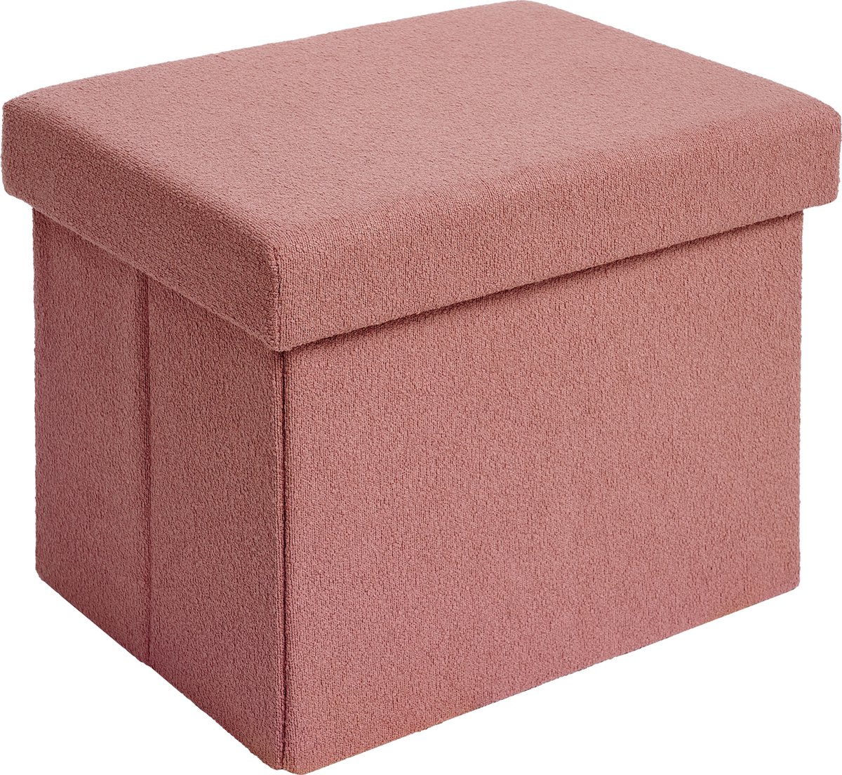Laleni Bouclé Bankje - met Opbergruimte - Bankje met Opslagruimte - Hocker met Opslag voor Kids - Poef - 41 x 31 cm - Koraal