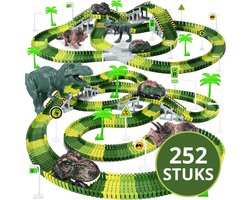 Montzys® Dinosaurus Racebaan - 252 Delige Autobaan - Dino Speelgoed Elektrisch - Flexibele Auto Racetrack - Sinterklaas & Kerst Cadeau Voor Kinderen