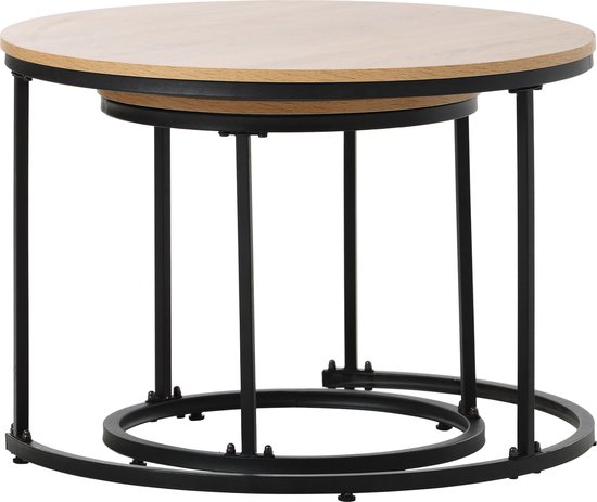 VASAGLE ronde salontafel, set van 2, woonkamertafel, bijzettafel, modern, afneembaar tafelblad, voor woonkamer, marmer wit-inktzwart LCT041W59
