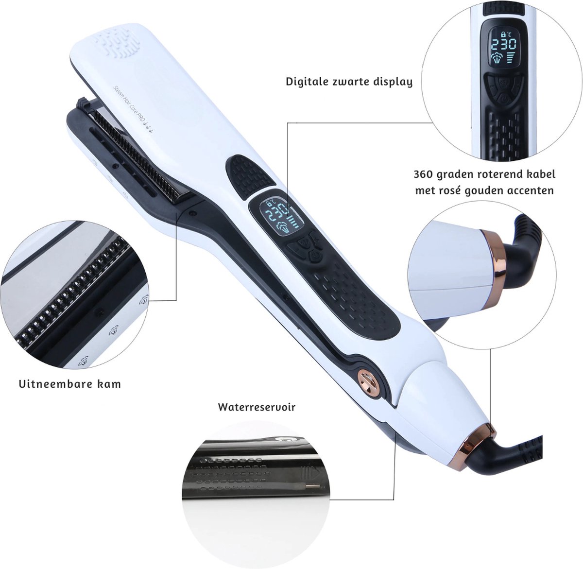 Steamplus Professional Stoomstijltang Toermalijn Keramisch 150-230°C - afbeelding 2