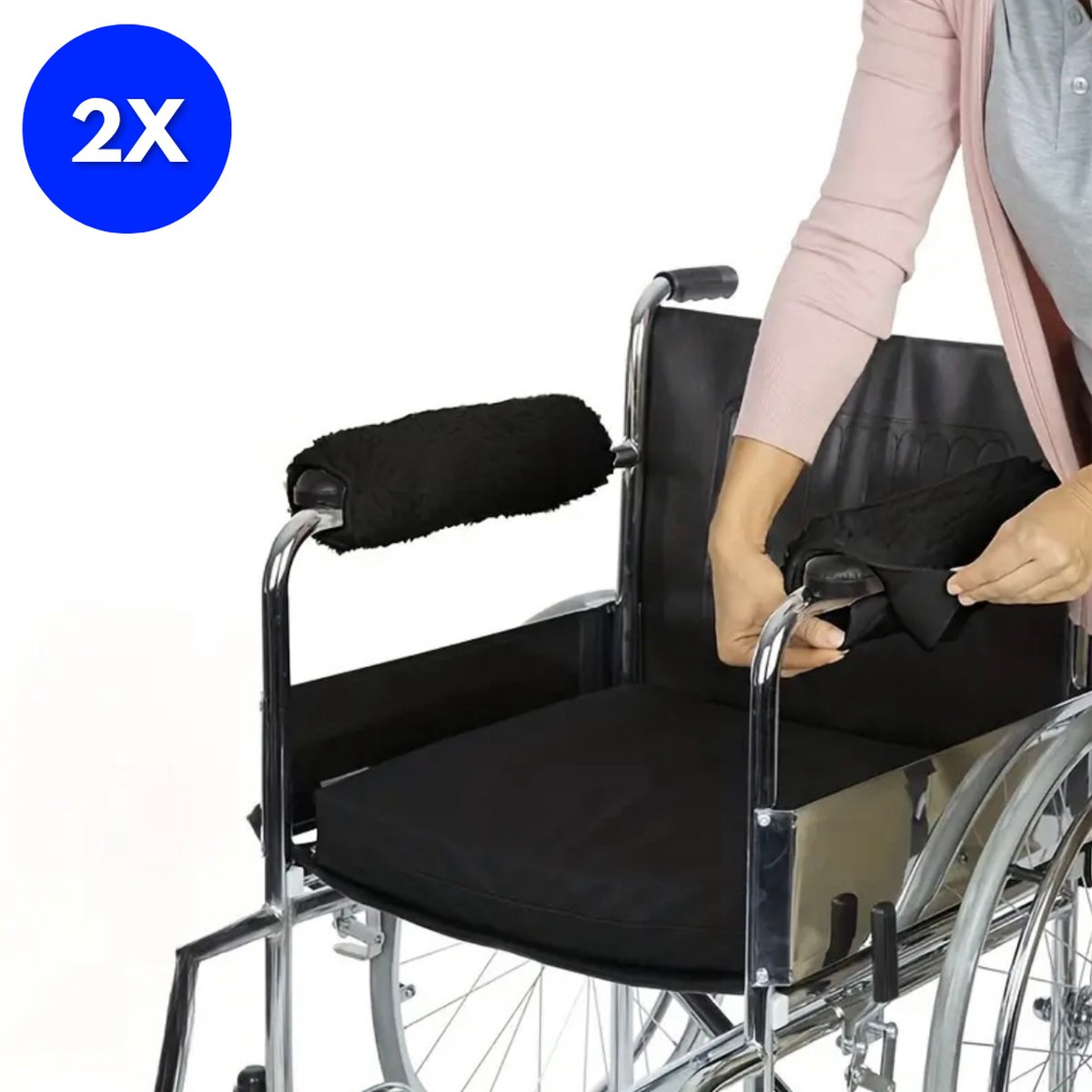 Ultiluxe® Teddy roelstoel armleuningen - 2 stuks - Zwart - Superzachte armleuning - Zachte teddystof pads - Arm leuning kussen voor een rolstoel - Ondersteuning voor armen - Armleuning bescherming - 2-delige armkussens