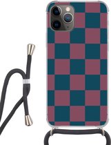 Étui de téléphone adapté à iPhone 13 Pro Max - Imprimé échiquier - Blauw - Rouge - Blocs - Siliconen - Bandoulière - Coque arrière avec cordon - Étui de téléphone avec cordon - Étui avec corde Étui de téléphone