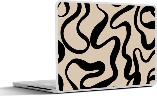 Laptop sticker - 14 inch - Lijnen - Zwart - Beige - Abstract - Minimalistisch - 32x5x23x5cm - Laptopstickers - Laptop skin - Cover