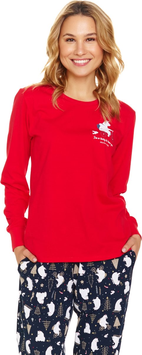 Doctor Nap Dames Pyjama Lange Mouw Lange Broek Winter Kerst Matching Gezin Familie Lucky Rood PM.5262 44 /