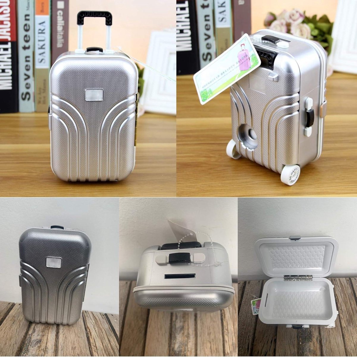 Mrs. Jones Creatieve spaarpot trolley bagage moderne desktopdecoratie simulatie reiskoffer ABS-kunststof leuke reisbox 16 x 105 x 7 cm zilver. .