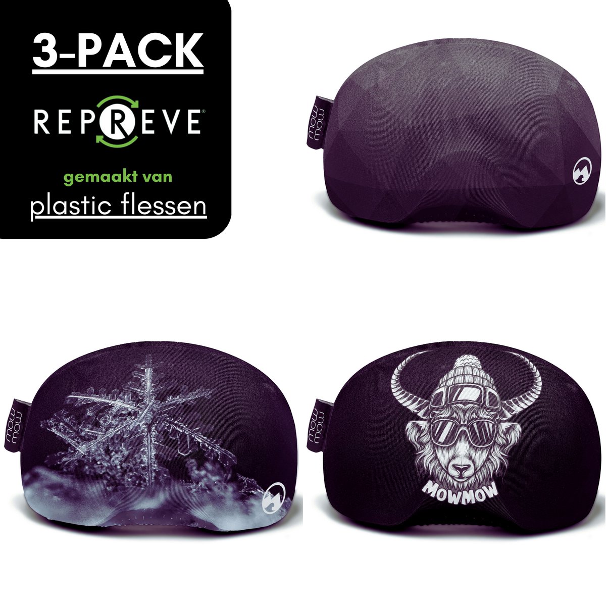 MowMow 3-pack Skibril Hoes - NIET VOOR VIZIERHELM - Cover - Beschermhoes - Goggle - Bril - Ski - Snowboard