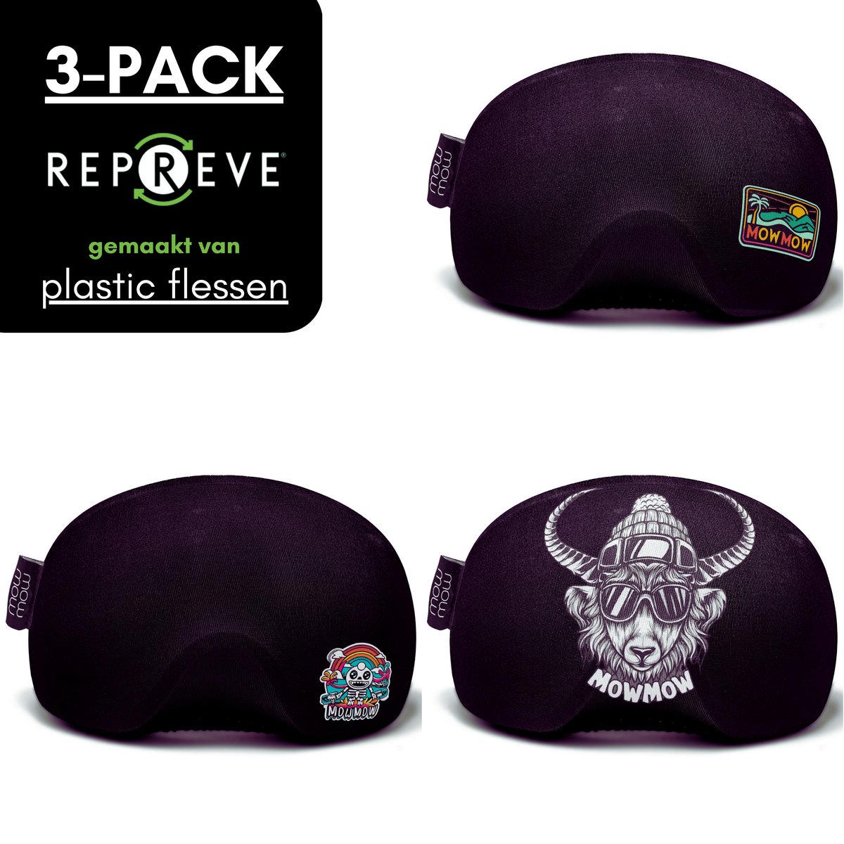 MowMow 3-pack Skibril Hoes - NIET VOOR VIZIERHELM - Cover - Beschermhoes - Goggle - Bril - Ski - Snowboard