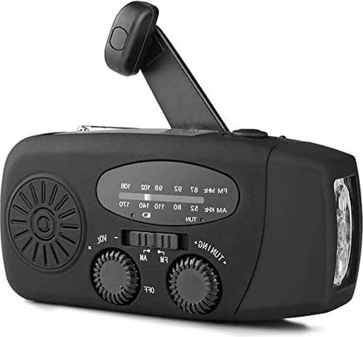 oCreon Zwengelradio op Zonne-energie NOAA/AM/FM/SW - 5000mAh Powerbank - SOS Alarm - Kompas - Leeslamp