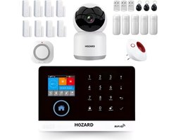 Hozard® Alarmsysteem | Met Sirene | Incl HD Camera | Smart Home Beveiligingssysteem | Draadloze Sirene | Smoke Detector | Wifi Alarm & 4G | Incl RFID Tags | Deur/Raam Sensoren | Beweging Sensoren