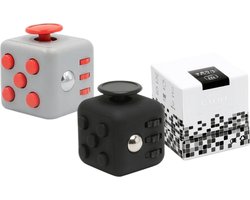 Happy Trendz® - 1 x Fidget Cube Black + 1 x Fidget Cube Grijsantraciet/Rood - Fidget Cube Toys - Fidget Noise - Behendigheid - Cadeau -