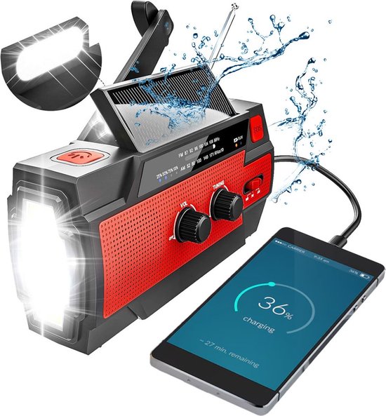 Noodradio - Noodpakket Oorlog - Draagbare Radio - Powerbank Zonneenergie - Transistor Radio op Batterijen - Rood