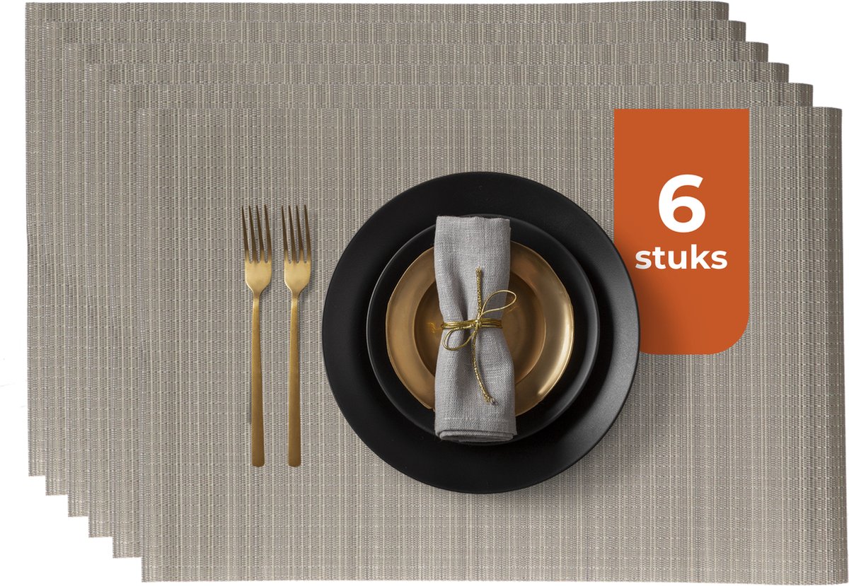 Castagnola Placemats - Placemat van Kunststof - Onderlegger - Onderzetter - Placemats Plastic en PVC - 6 Stuks - 45 x 30 cm - Bruin