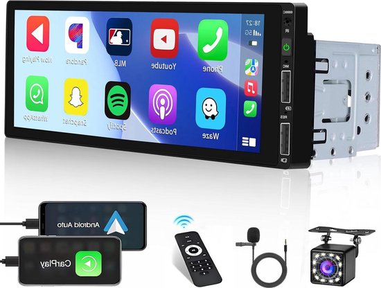1 Din universele Android-autoradio, 6,9-inch touchscreen, 64 GB / 2 GB, Carplay Android Auto, slimme multimediaspeler Wifi GPS-navigatie, FM-stereo kopen vanaf een prijs van 70