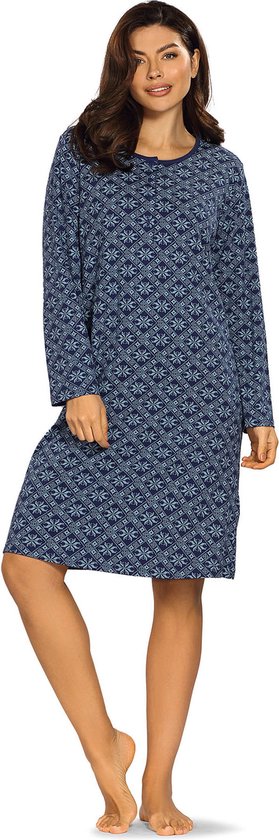 Comtessa Interlock Nachthemd 'Cosy Snowflake' - Dames Nachtmode - Lange Mouw - Blauw - Maat 50