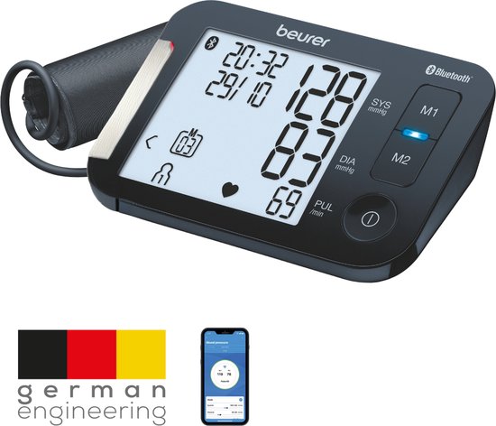 Beurer BM 54 Bluetooth® Bloeddrukmeter bovenarm - Smart - Zeer goed beoordeeld - XL Display - Manchet tot 44 cm - Hartslagmeter - Onregelmatige hartslag - Risico-indicator - Beurer HealthManager Pro app - 5 Jaar garantie