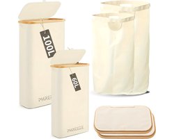 Wasmanden Set - 60L + 100L - 2 Stuks - Wasmand met Deksel - Wassorteerder - Opbergmand - Mand Vuile Was - Beige